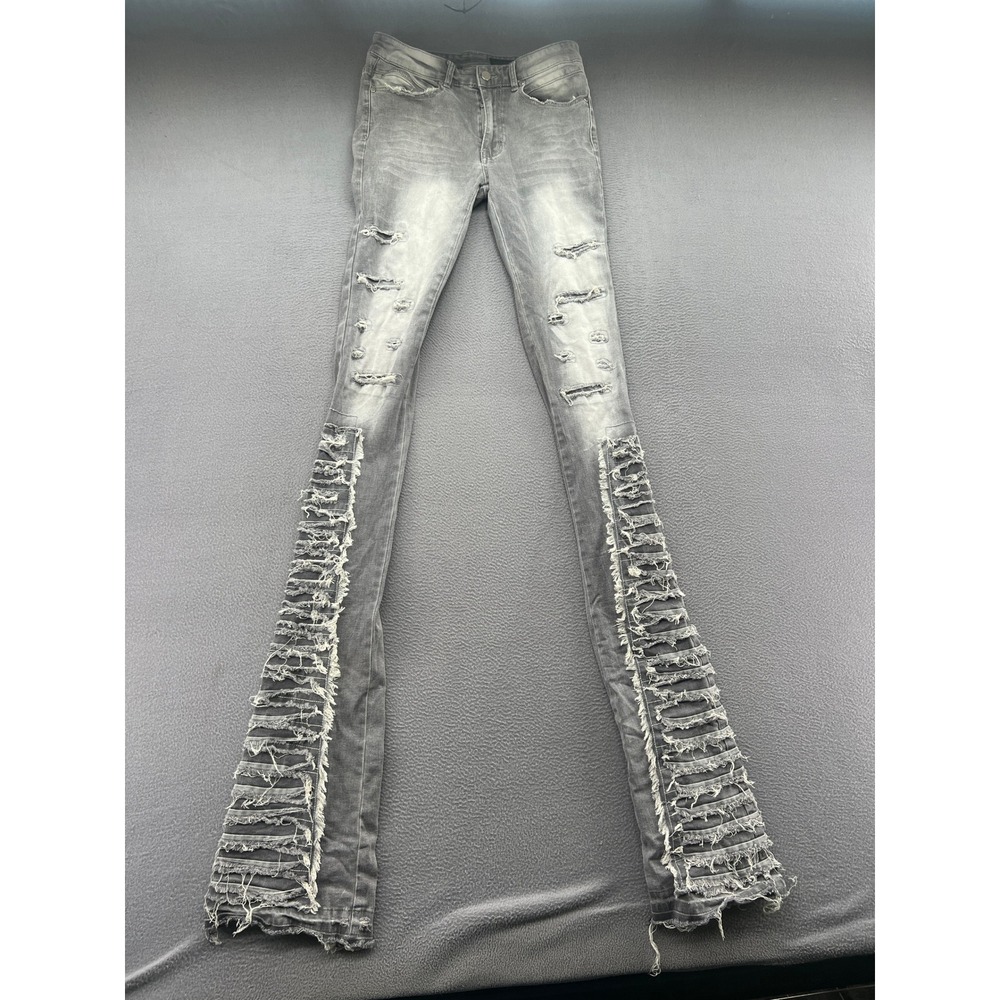 Rockstar Original Super Stacked Flare Jeans Men's 30 Grey Distressed